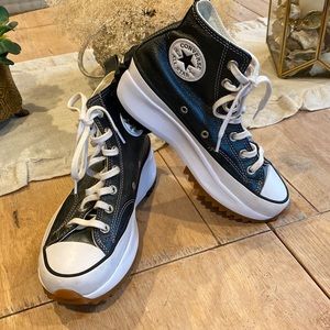 Converse Run Star Hike Platform Hightop Shiny Charcoal Leather Size 7.5